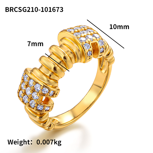 Anillo de textura tridimensional de circón con incrustaciones de latón de 10 mm de ancho
