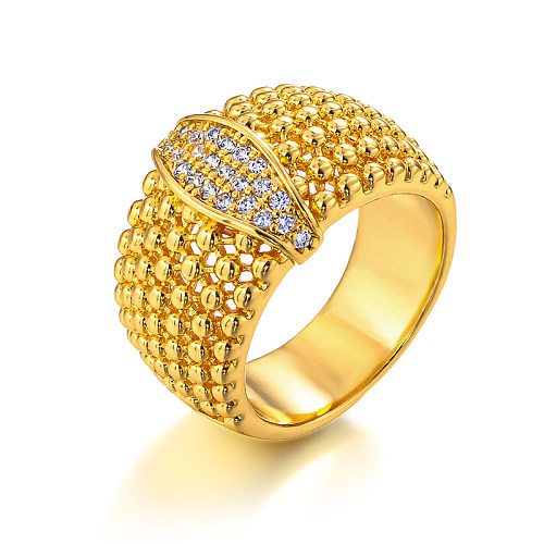 Anillo de diseño personalizado con cuentas huecas de circonio con incrustaciones de latón de 14 mm de ancho