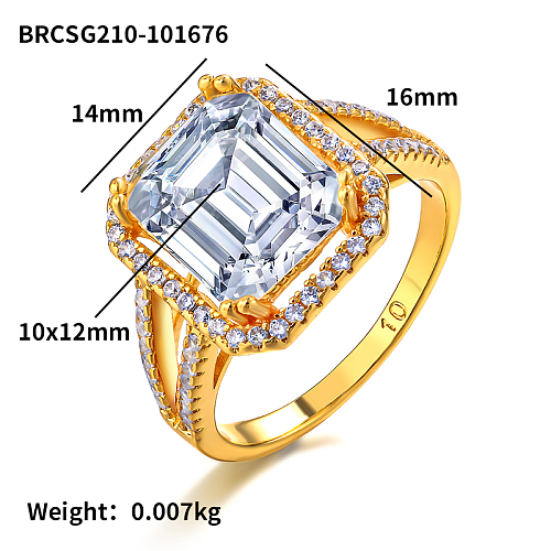 Anillo de circonio rectangular de 16*10mm con incrustaciones de latón de 12mm de ancho