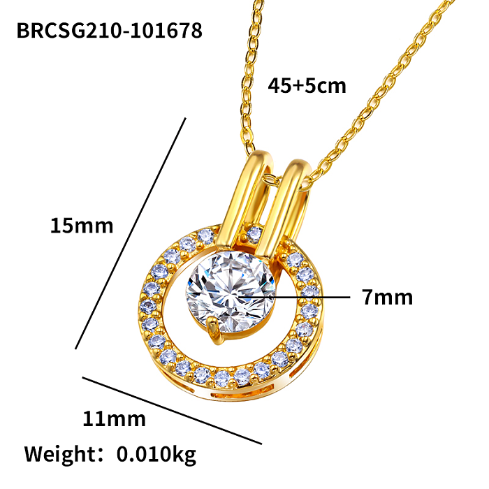 Brass Inlaid Circular Zircon Simple And Versatile Pendant