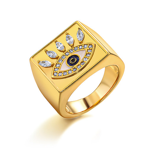 Anillo cuadrado de latón con diseño de ojo de circonio con incrustaciones de 23 mm