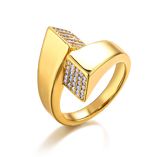 Anillo de apertura cuadrado cúbico de latón de 23 mm de ancho con incrustación de circonita