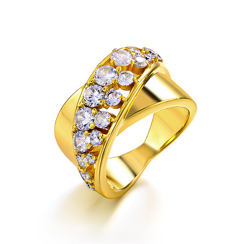 Anillo de diseño personalizado de circonita con incrustaciones de latón de 12 mm de ancho