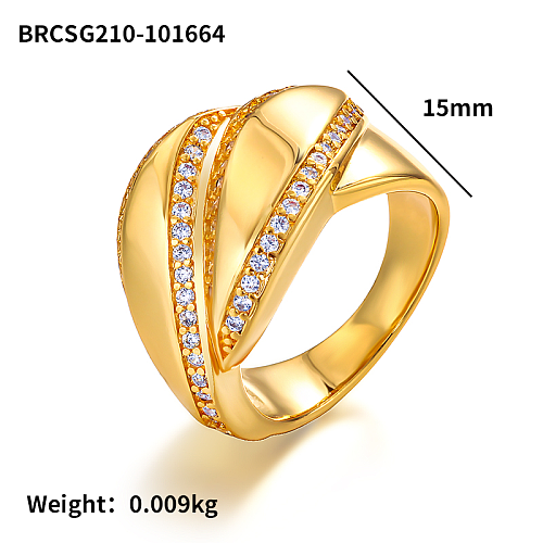 Anillo de diseño personalizado de circonita con incrustaciones de latón de 15 mm de ancho
