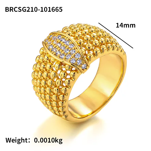 14mm wide brass inlaid zircon hollow arrangement beads personalized design ring