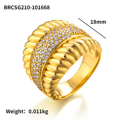 Anillo de diseño personalizado con patrón tridimensional de circonita con incrustaciones de latón de 18 mm de ancho