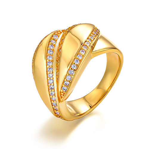 Anillo de diseño personalizado de circonita con incrustaciones de latón de 15 mm de ancho