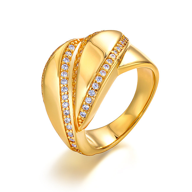 Anillo de diseño personalizado de circonita con incrustaciones de latón de 15 mm de ancho