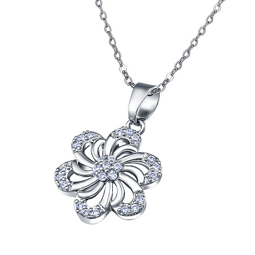 Collar de latón con forma de flor hueca con incrustaciones de circonita de 45+5 cm