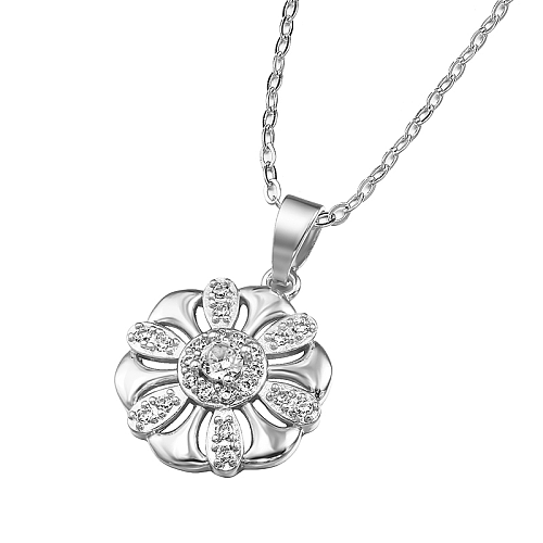 Collar de latón con forma de flor hueca con incrustaciones de circonita de 45+5 cm