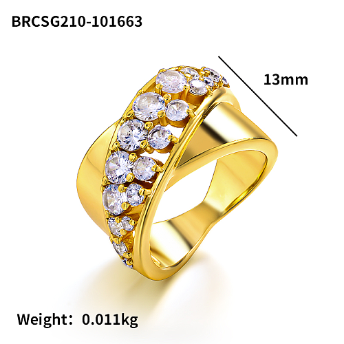 Anillo de diseño personalizado de circonita con incrustaciones de latón de 12 mm de ancho