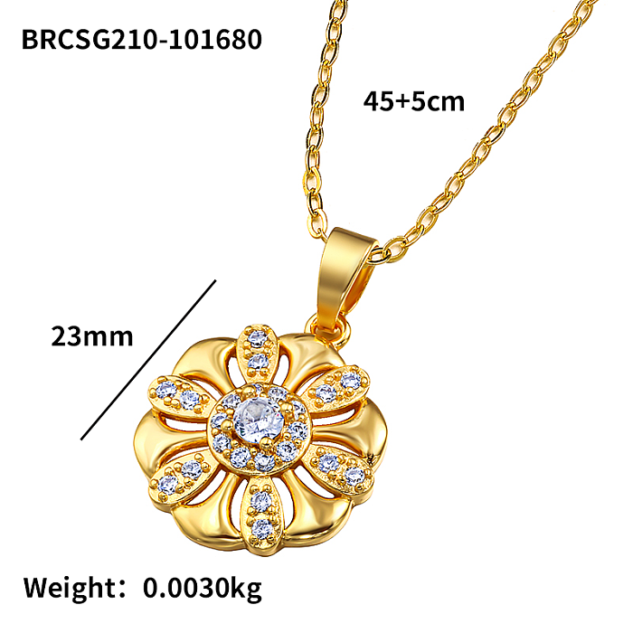 Brass flower shaped hollow pattern inlaid with zircon 45+5cm necklace