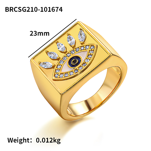 Anillo cuadrado de latón con diseño de ojo de circonio con incrustaciones de 23 mm