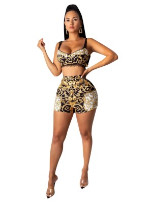 Sexy Ethnic Straps Crop Top and Shorts Set