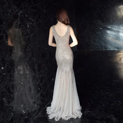 Sequins V-Neck Sleeveless Mermaid Evening Dress