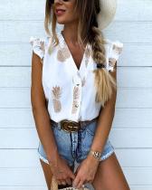 V-Neck Floral Blouse with Ruffle Cuffs