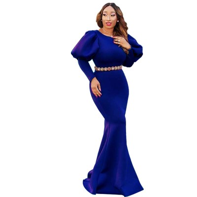 Plain Color Long Mermaid Evening Dress with Pop Sleeves