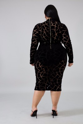 Plus Size Black See Through Club Dress with Full Sleeves