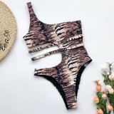 Print One Shoulder Cut Out Sexy Swimwear