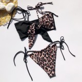 Leopard Straps Two Piece Knot Swimwear