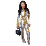 Wide Stripes Sexy Crop Top and Pants Set