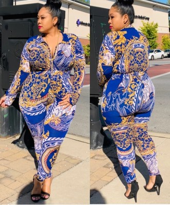 Plus Size Print Ethnic Bodycon Jumpsuit