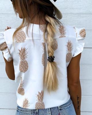 V-Neck Floral Blouse with Ruffle Cuffs