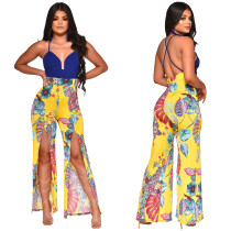 Sexy Print Slit Halter Jumpsuit