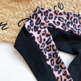 Leopard Print Long Sleeve Zipper Swimsuit