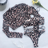 Sexy Leopard Long Sleeve Swimwear