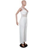 White Hollow Out Sexy Sleeveless Jumpsuit