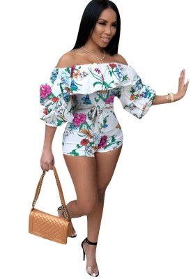 Floral Print Off Shoulder Bodycon Rompers