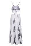 White and Black Print Halter Top and Maxi Skirt
