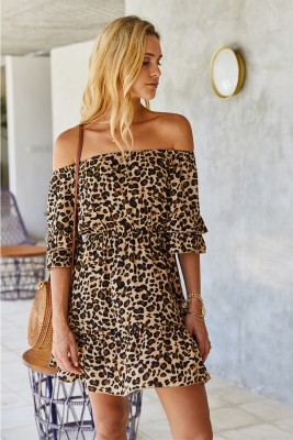 Summer Off Shoulder Leopard Short Dress