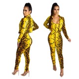 Print Sexy Bodycon Jumpsuit with Matching Coat