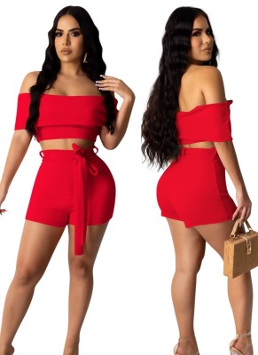 Sexy Solid Color Two Piece Shorts Set