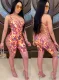 Print Sexy Lace Up Sleeveless Bodycon Rompers
