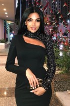 Sequins Black Cut Out Long Sleeves Club Dress