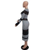 Sexy Stripes Long Sleeve Square Midi Dress