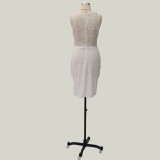 White Lace Sleeveless Midi Dress with Wrap Hem