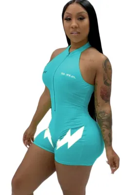 Summer Sexy Sporty Sleeveless Bodycon Zipper Rompers