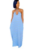 Summer Striped Halter Long Maxi Dress