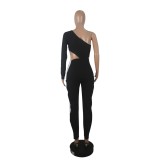 Sexy One Shoulder Contrast Bodycon Jumpsuit
