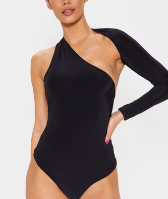 Sheer Unique Bodysuit with Single Sleeve
