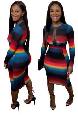 Sexy Colorful Bodycon Dress with Sleeves