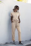 Solid Color Summer Two Piece Pajama Pants Set