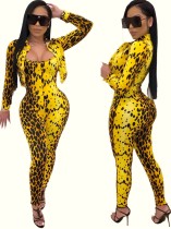 Print Sexy Bodycon Jumpsuit with Matching Coat