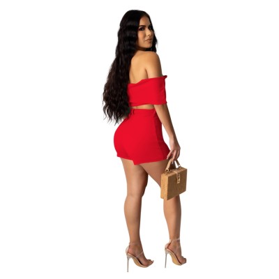 Sexy Solid Color Two Piece Shorts Set