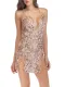 Deep-V Sequins Straps Slit Mini Dress