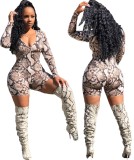 Snake Skin Long Sleeves Bodycon Rompers